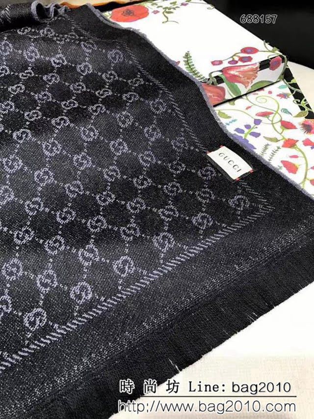 GUCCI古馳經典款 官網16年最新GG羊毛提花系列長圍巾 688156 LLWJ6927